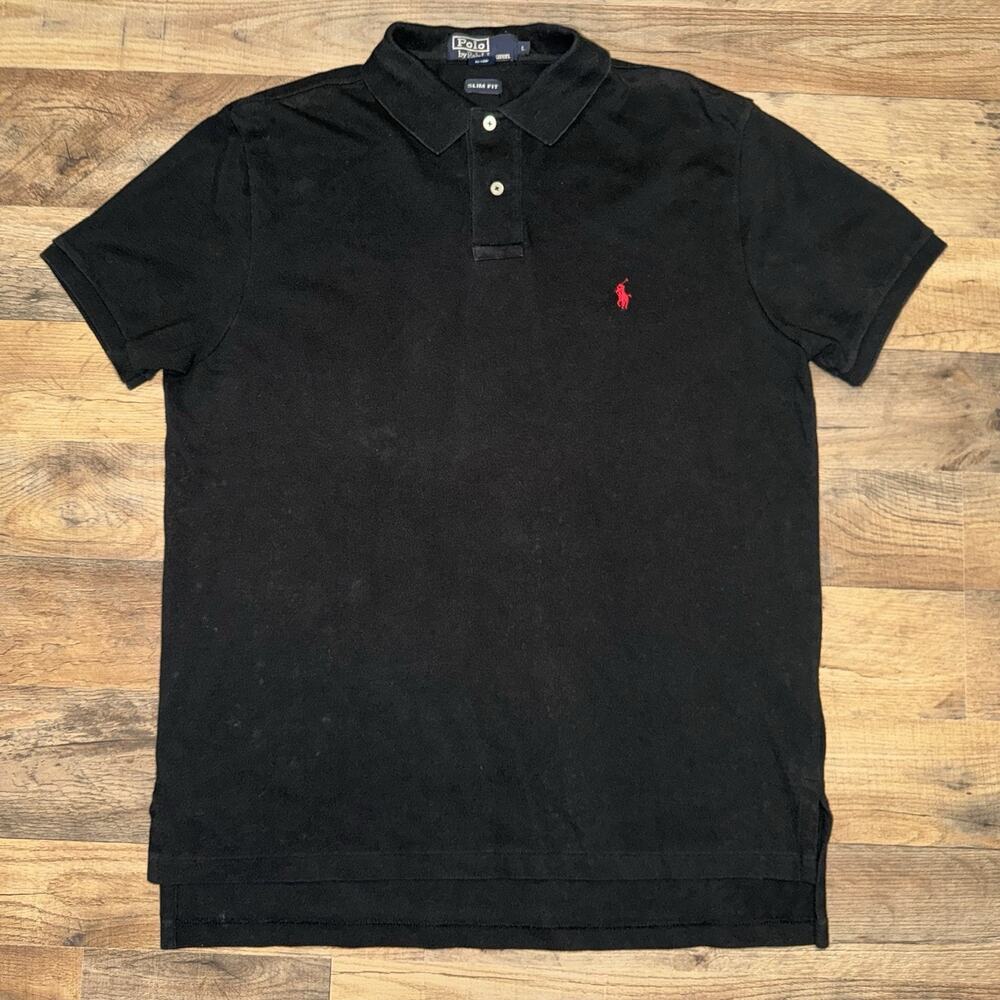 Polo Ralph Lauren Polo Shirt Mens Large Black Short Sleeve Slim Fit